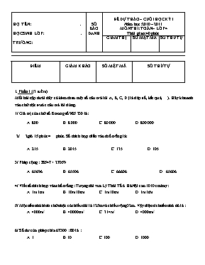 Đề dự thảo cuối học kỳ I môn Toán Lớp 4 - Năm học 2010-2011